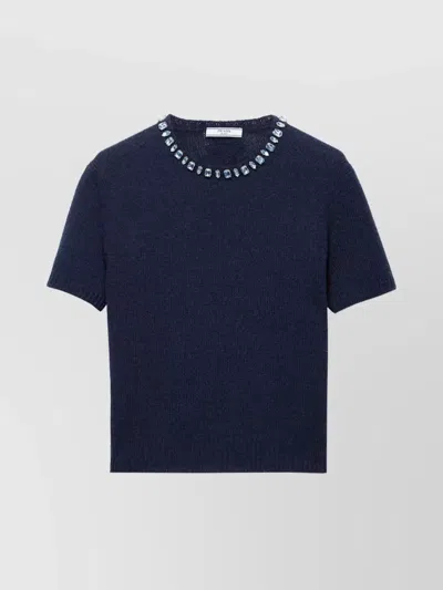 PRADA SHORT SLEEVE KNITWEAR EMBELLISHED NECKLINE