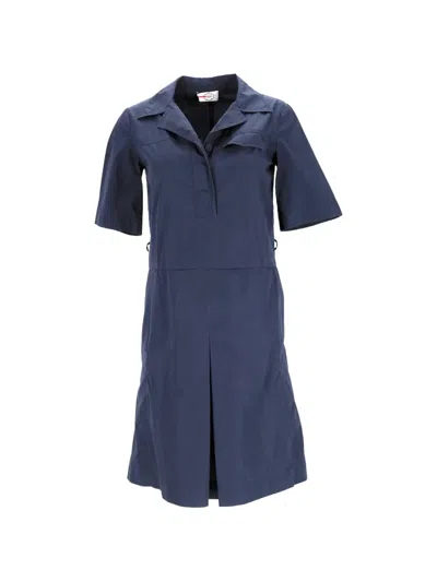 Pre-owned Prada Short-sleeve Midi Shirt Dress In Blue