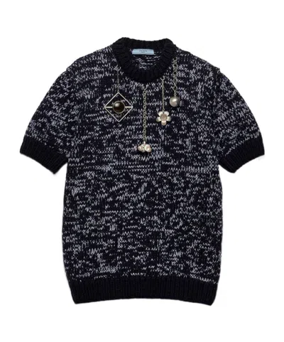 PRADA SHORT-SLEEVE PENDANT-EMBELLISHED SWEATER