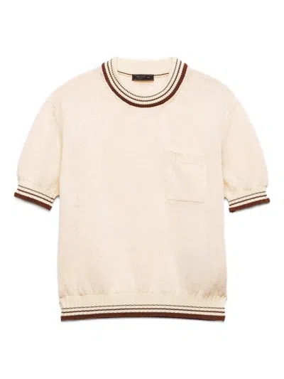 Prada Rundhalspullover Aus Shetlandwolle In White