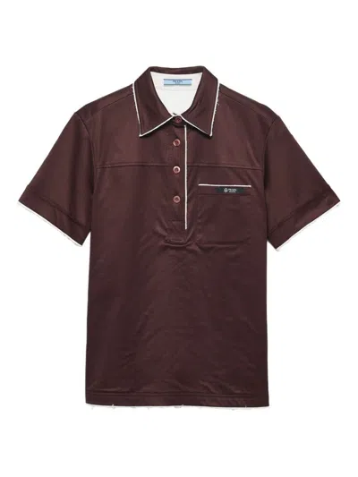 Prada Patch-pocket Raw-cut Polo Top In Brown