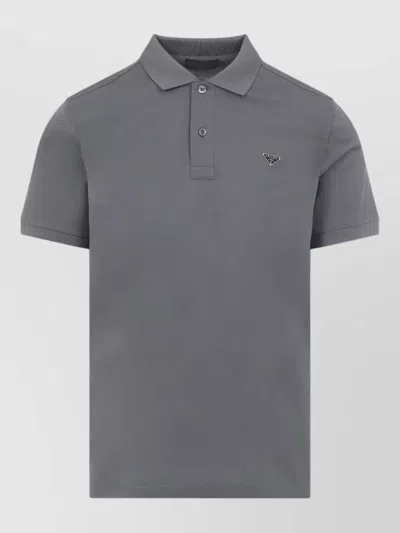 Prada Short Sleeve Polo Shirt Straight Cut In Gray