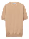 Prada Superfine Cashmere Short-sleeve Sweater In Animal Print