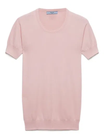 Prada Short-sleeve Ribbed Sweater In Pink