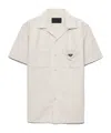Prada Short-sleeved Chambray Shirt In Natural Color