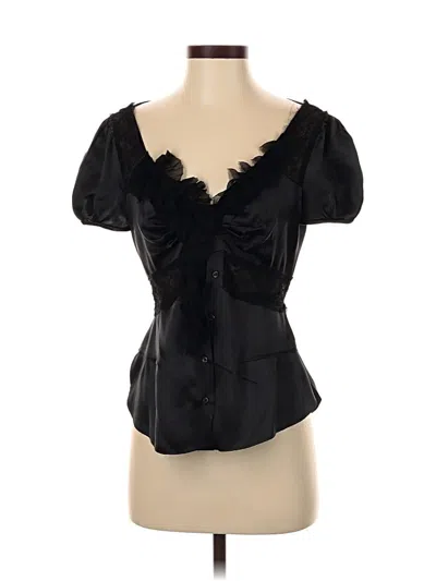 Pre-owned Prada Short Sleeve Silk Top Black Sweetheart Neckline Tops