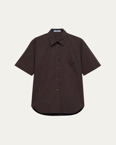 PRADA SHORT-SLEEVE STRETCH POPLIN SHIRT