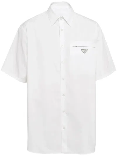 PRADA SHORT-SLEEVE TRIANGLE-LOGO COTTON SHIRT