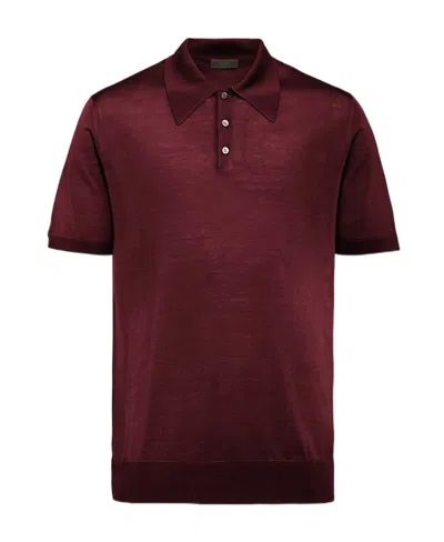 Prada Short-sleeve Wool Polo In Wine Red