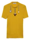 Prada Chain Embroidered Wool Knit Short-sleeve Sweater In Yellow
