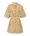 Prada Short-sleeved Button-down Jumpsuit In Khaki