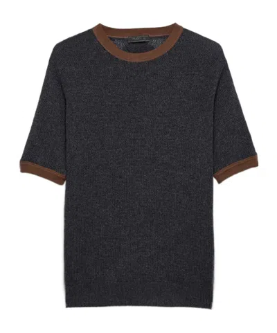 Prada Short-sleeved Cashmere And Jersey Sweater In Black