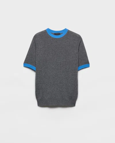 Prada Short-sleeved Cashmere And Jersey Sweater In Gray