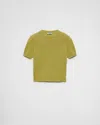 Prada Short Sleeve Cashmere Knit Top In Pistaziengrün