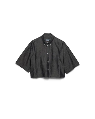 Prada Short-sleeved Chambray Shirt In Black
