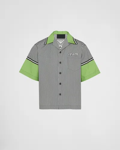 Prada Short-sleeved Cotton Shirt In Steel Gray