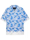 Prada Mens Light Blue Graphic-print Short-sleeve Cotton Shirt Xl In White