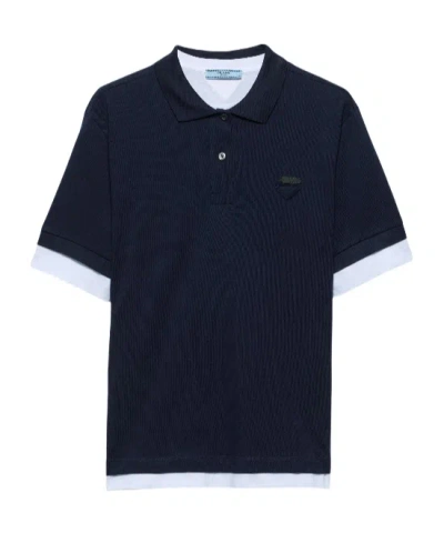 Prada Short-sleeved Jersey Polo Shirt In Blue