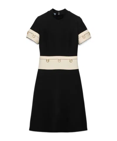 Prada Short-sleeved Knitted Dress In Black