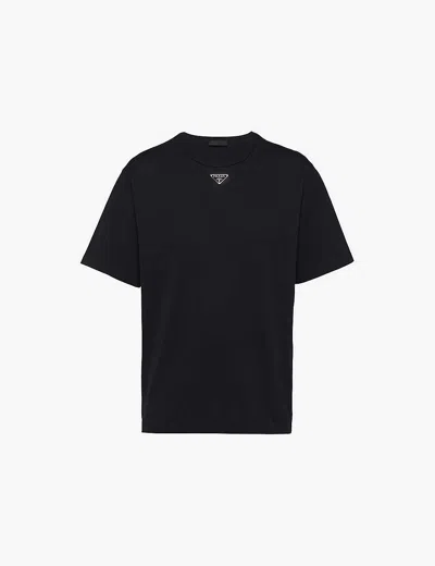 PRADA MENS PRADA SHORT-SLEEVED LOGO-TAB COTTON-JERSEY T-SHIRT