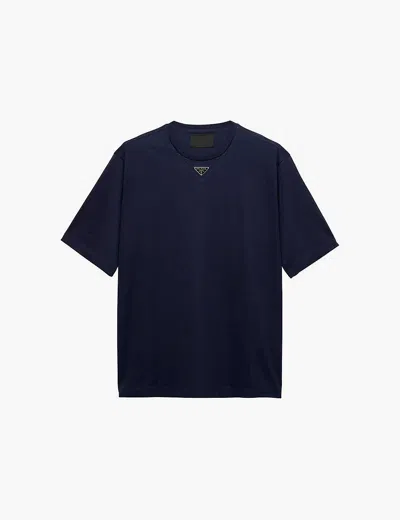 PRADA MENS PRADA SHORT-SLEEVED LOGO-TAB COTTON-JERSEY T-SHIRT