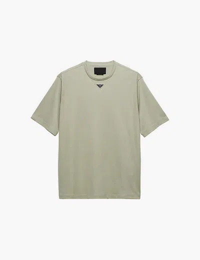 PRADA MENS PRADA SHORT-SLEEVED LOGO-TAB COTTON-JERSEY T-SHIRT
