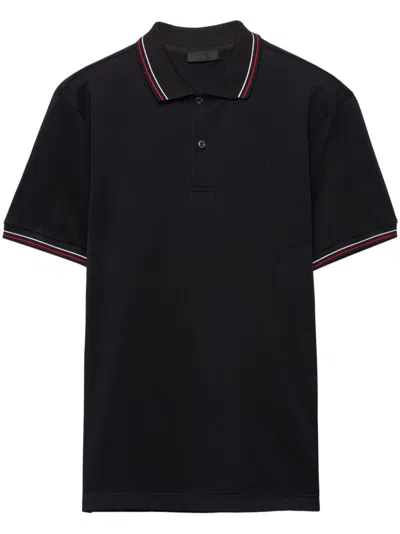 Prada Short-sleeved Piqué Polo Shirt In Black