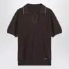 Prada Short-sleeved Polo In Brown Silk Blend In Brown