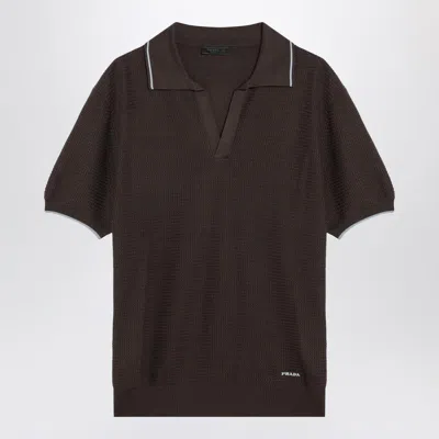 Prada Short-sleeved Polo In Brown Silk Blend
