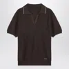 Prada Short-sleeved Polo In Brown Silk Blend In Brown