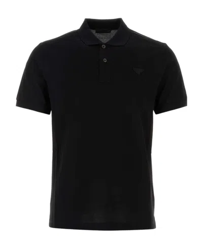 Prada Logo-jacquard Short-sleeved Polo Shirt In Nero