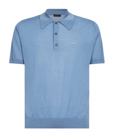 Prada Logo-embroidered Polo Shirt In Blue