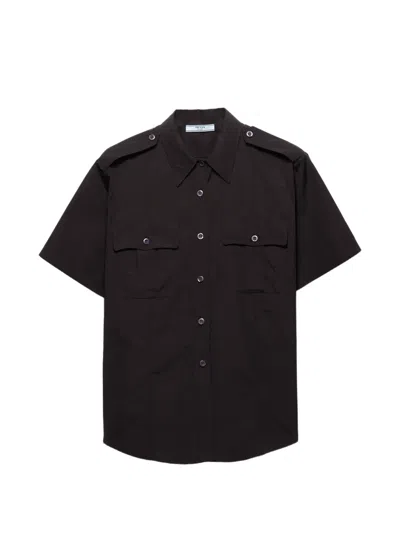 Prada Short-sleeved Poplin Shirt In Brown