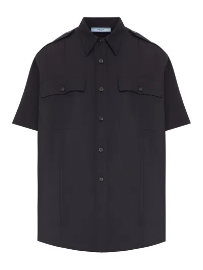 Prada Short-sleeved Poplin Shirt In Black