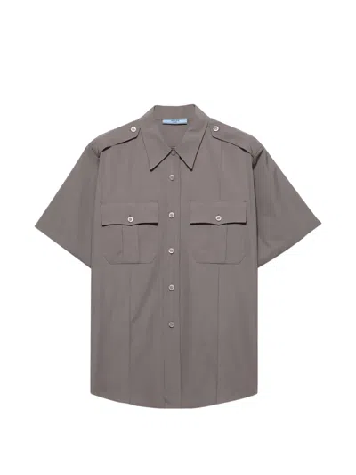 Prada Short-sleeved Poplin Shirt In Gray