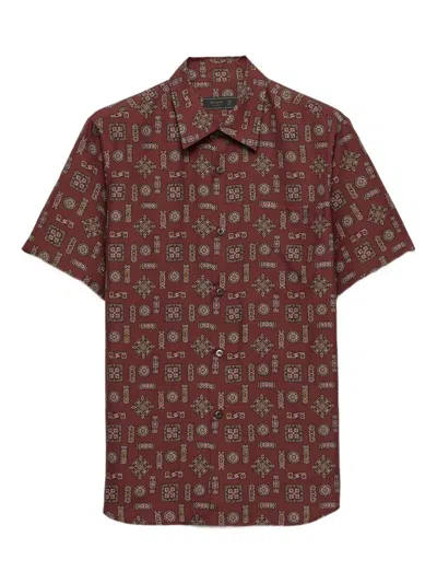 Prada Short-sleeved Printed Silk Shirt In Red