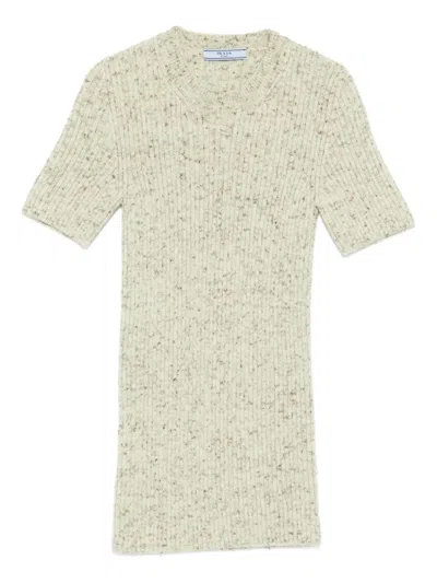 PRADA RIBBED SHORT-SLEEVE SWEATER