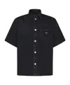 Prada Logo Plaque Short Sleeved Denim Shirt In Black