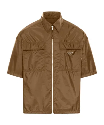 Prada Short Sleeved Shirt In Lightweight Re-nylon In Brown