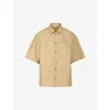 PRADA PRADA MENS NEUTRAL SHORT-SLEEVED SPREAD-COLLAR BOXY-FIT LEATHER SHIRT