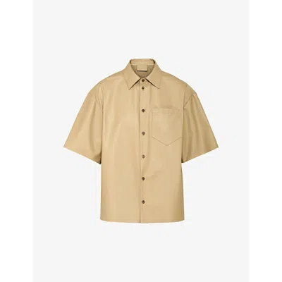 Prada Leather Shirt With Back Yoke And Chest Pocket In Beige O Tan