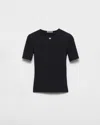 Prada Short-sleeved Stretch Fabric T-shirt In Black
