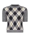 Prada Check-pattern Short-sleeved Jumper In Gray