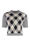 Prada Check-pattern Short-sleeved Jumper In Gray
