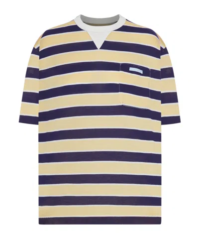 Prada Striped Lisle Thread T-shirt In Blue