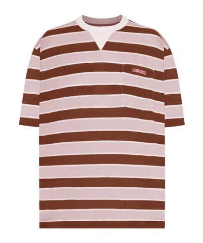 Prada Striped Lisle Thread T-shirt In Pink