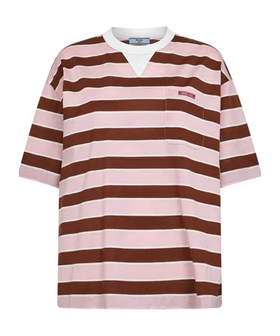 Prada Embroidered Cotton Oversize T-shirt In Multi