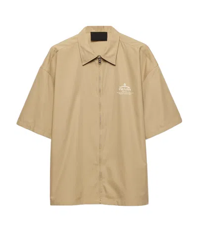 Prada Short-sleeved Technical Cotton Shirt In Desert Beige
