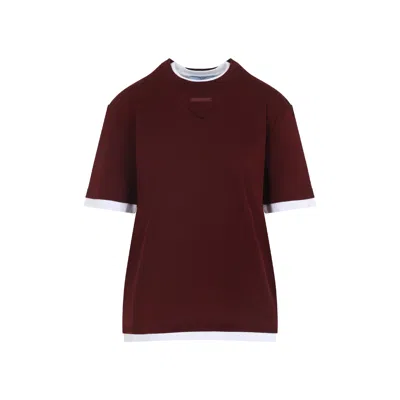 PRADA PRADA LOGO PATCH LAYERED CREWNECK T-SHIRT