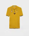Prada Chain Embroidered Wool Knit Short-sleeve Sweater In Yellow